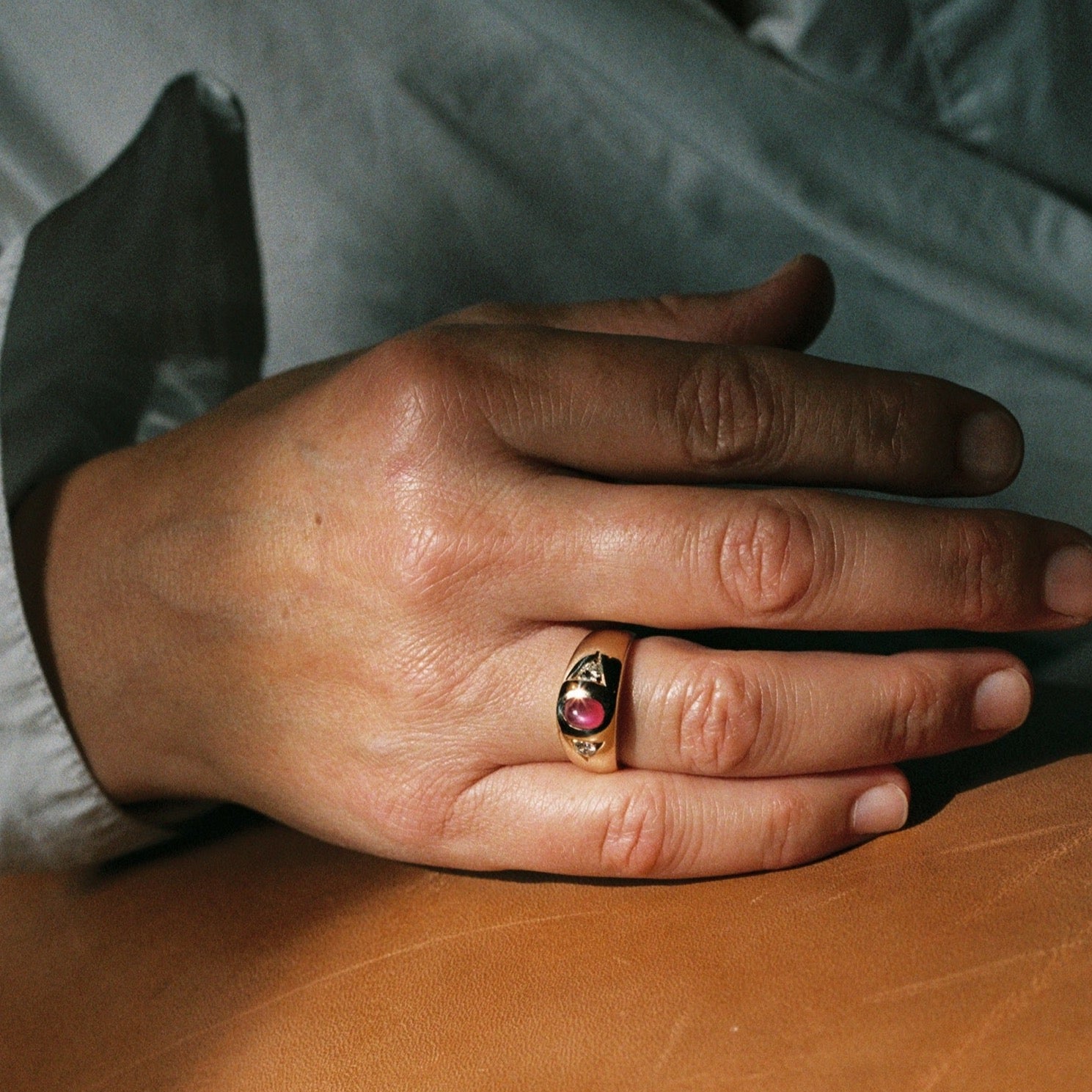 Mens gold ruby signet ring on sale