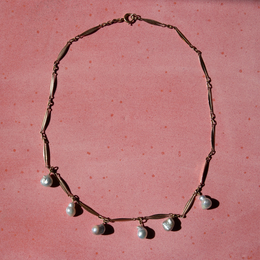 Rose Gold Paper-Clip Chain with Dangling Pearls