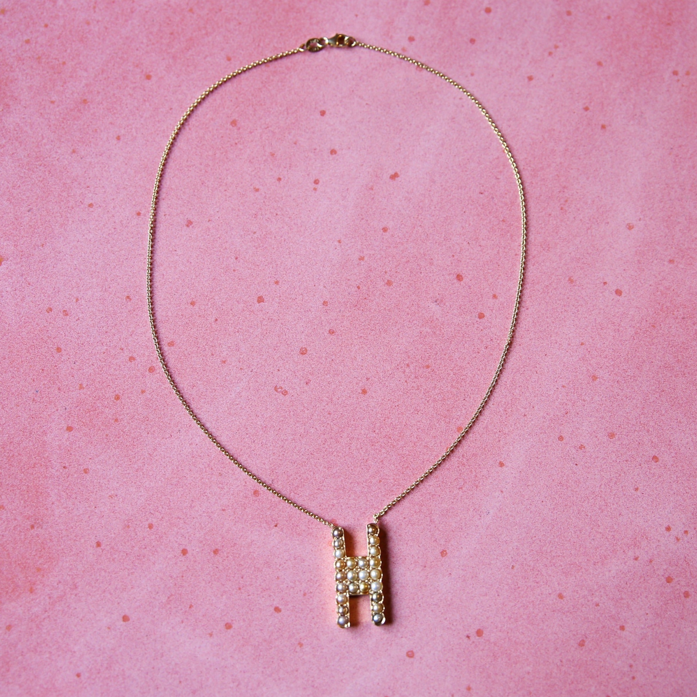 14k Gold Natural Pearl H Initial Necklace – Sarah Hendler