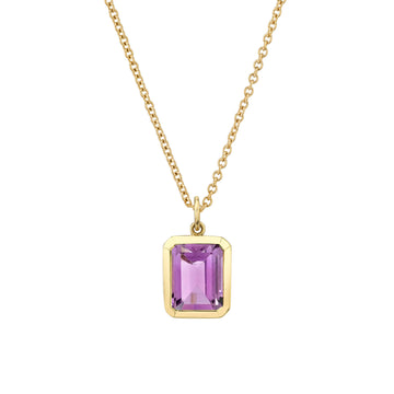 Bezel Set Emerald Cut Gemstone Necklace