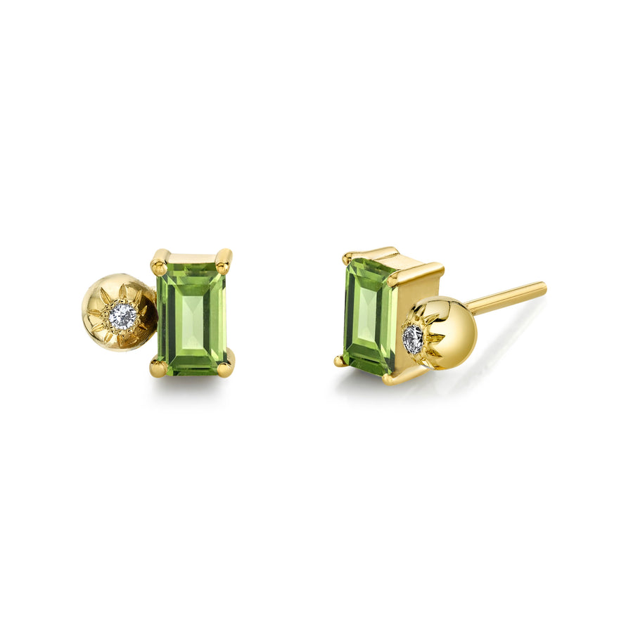 Single Emerald Cut Gemstone & Diamond Starburst Stud