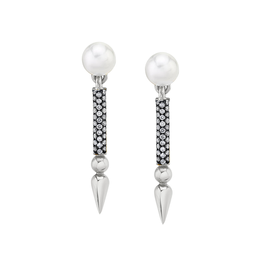 Mini Pearl Earrings with Pave Spear - Diamond