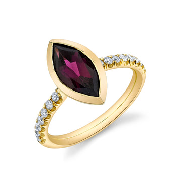 Pave Shirley Bezel Set Marquise Cut Ring - Rhodolite