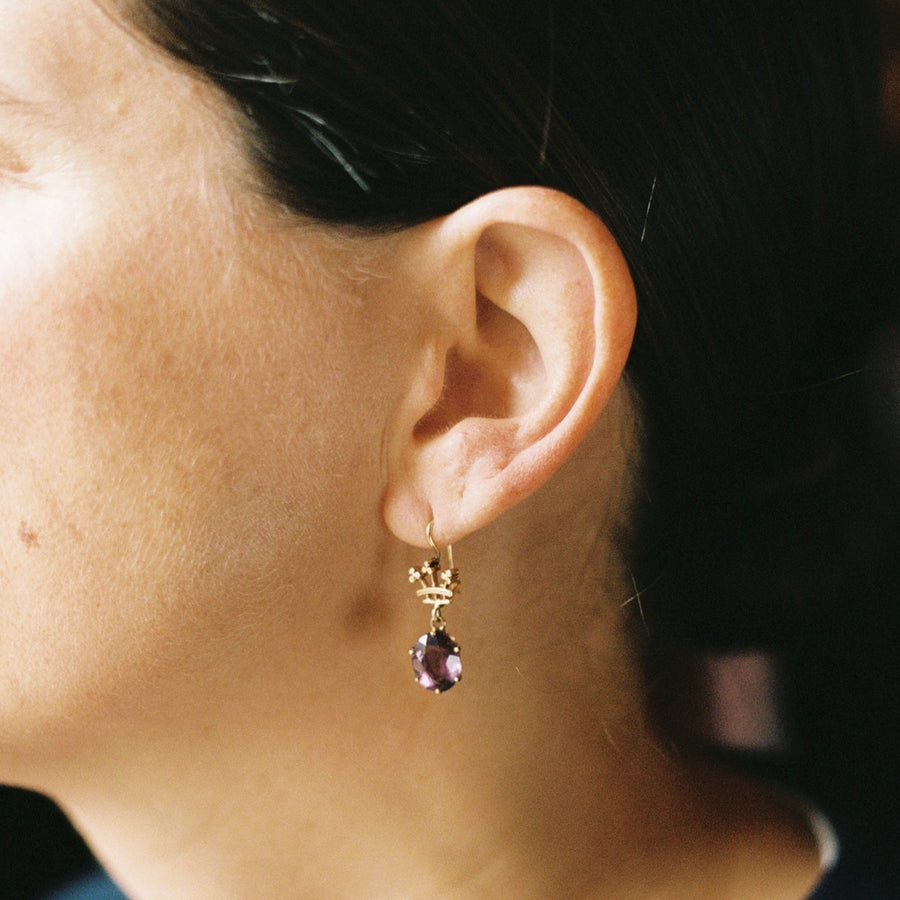 14k Gold Crown and Amethyst Earrings