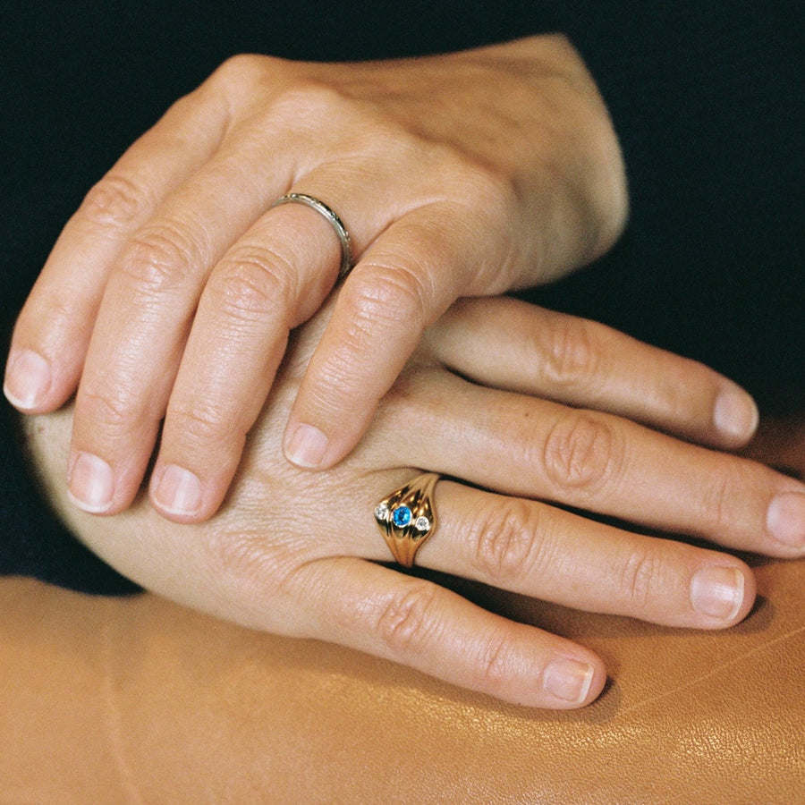 14k Gold Sapphire, Diamond, 3 Stone Ring