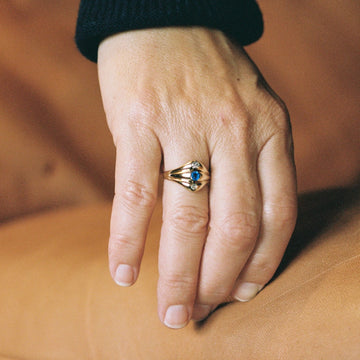 14k Gold Sapphire, Diamond, 3 Stone Ring