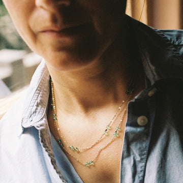 18k Gold, Diamond, and Emerald Bead Necklace (36 inches)