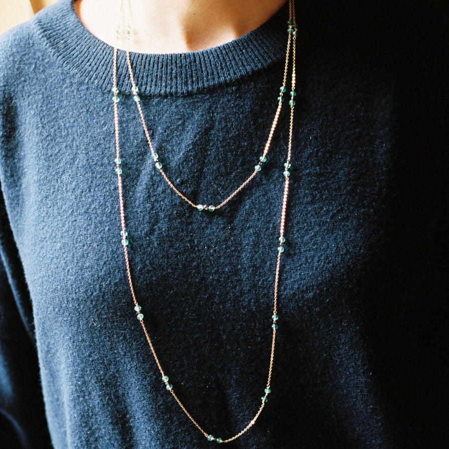 18k Gold, Diamond, and Emerald Bead Necklace (36 inches)
