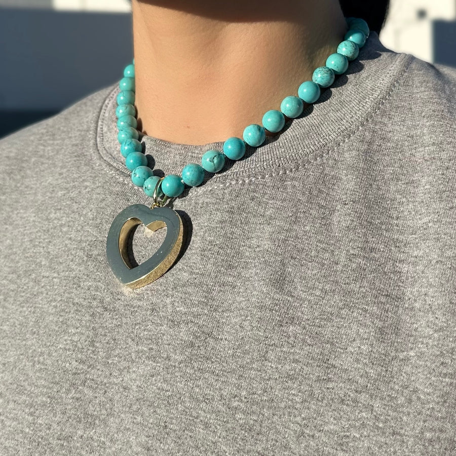 Large Open Heart Beaded Necklace