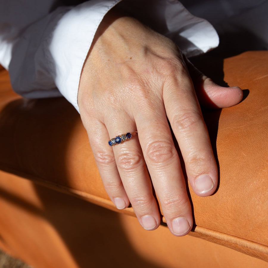 18k Diamond and Sapphire Victorian Ring