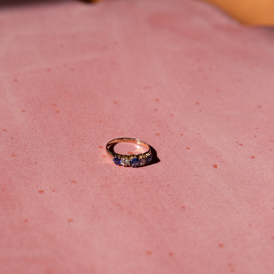18k Diamond and Sapphire Victorian Ring
