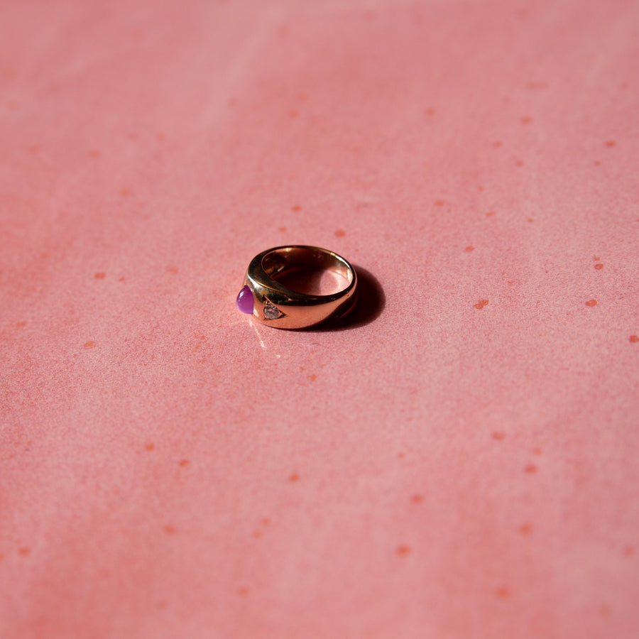 14k Gold Ruby and Diamond Signet