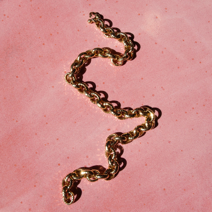 14k Gold Hand Hammered Rolo Chain