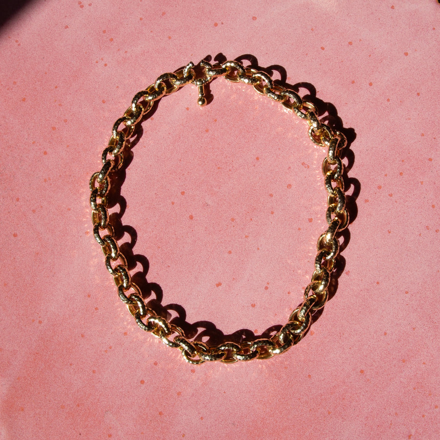 14k Gold Hand Hammered Rolo Chain