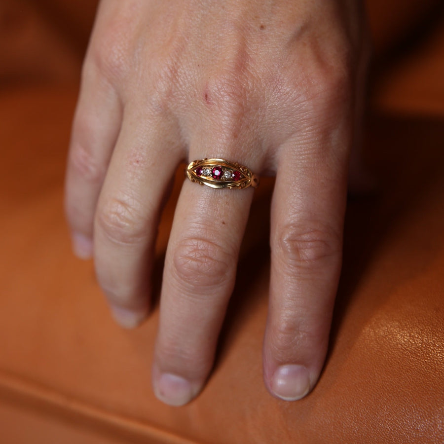 18k Gold British Victorian Era Ruby and Diamond Ring