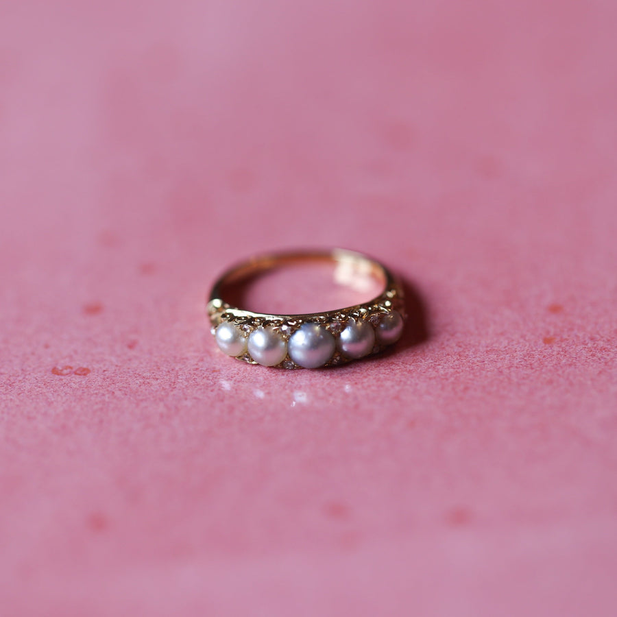Natural Pearl and Diamond Filligree Ring