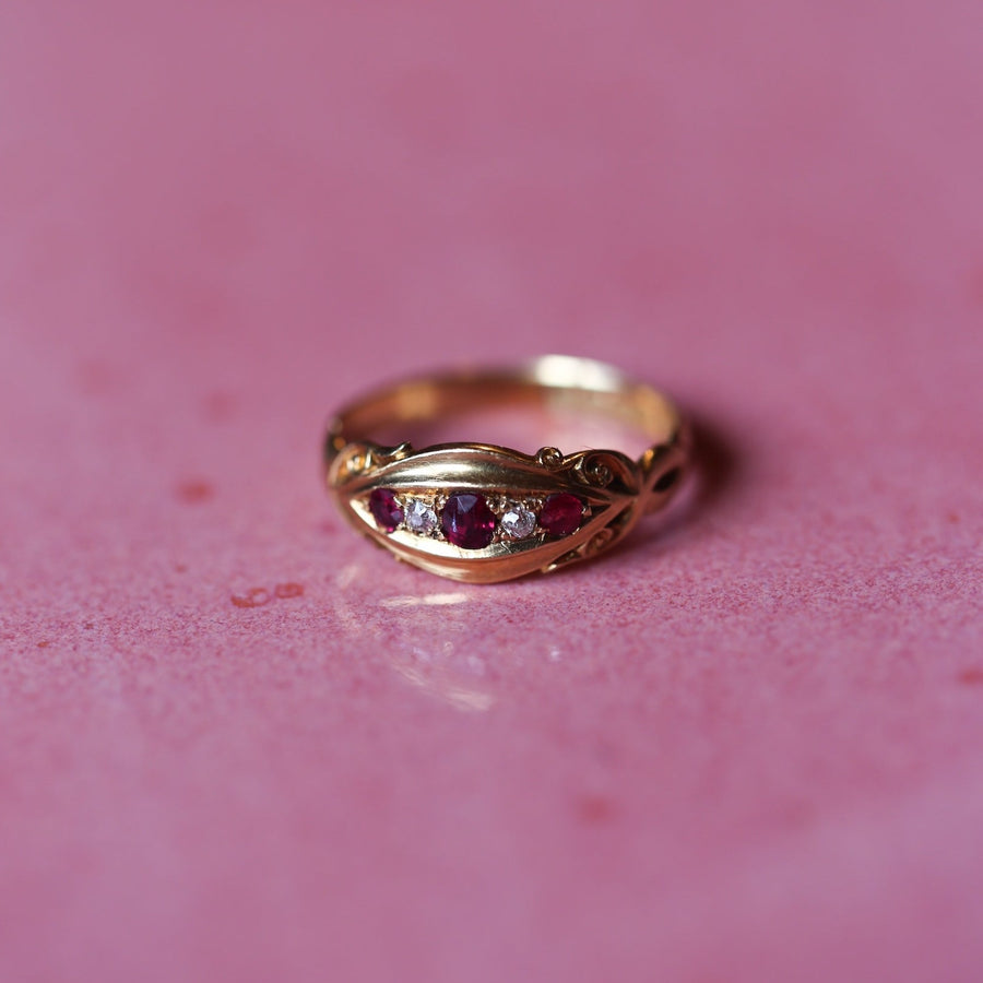 18k Gold British Victorian Era Ruby and Diamond Ring