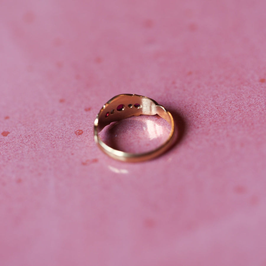 18k Gold British Victorian Era Ruby and Diamond Ring