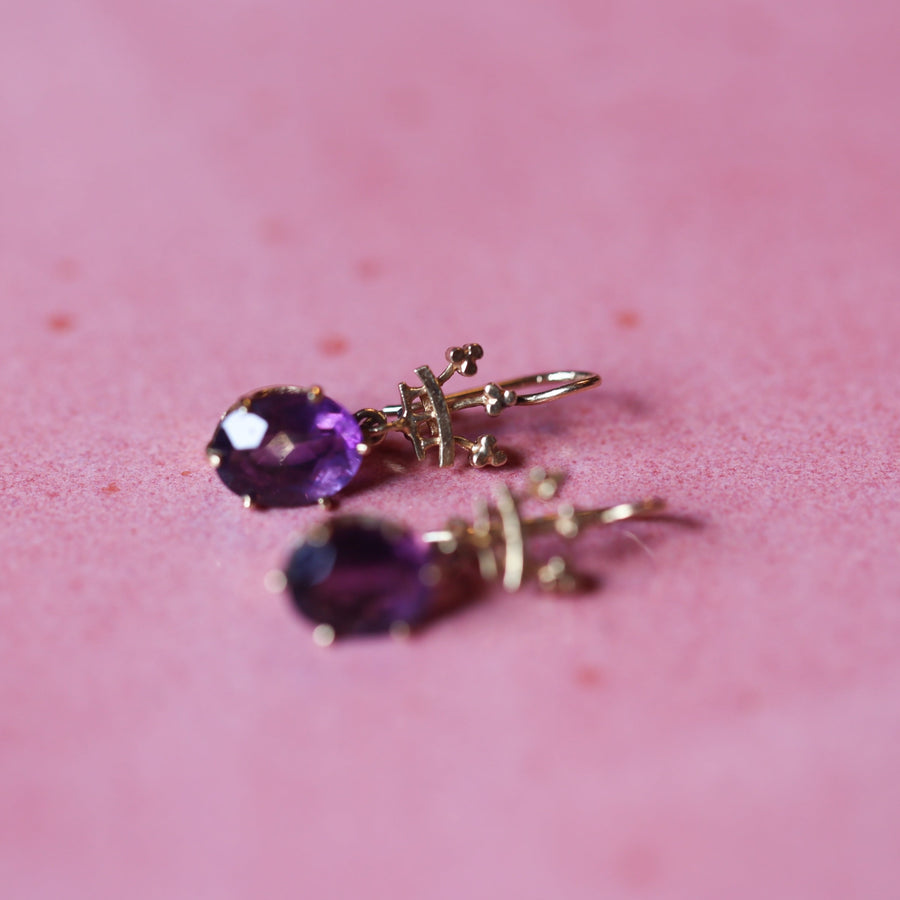 14k Gold Crown and Amethyst Earrings