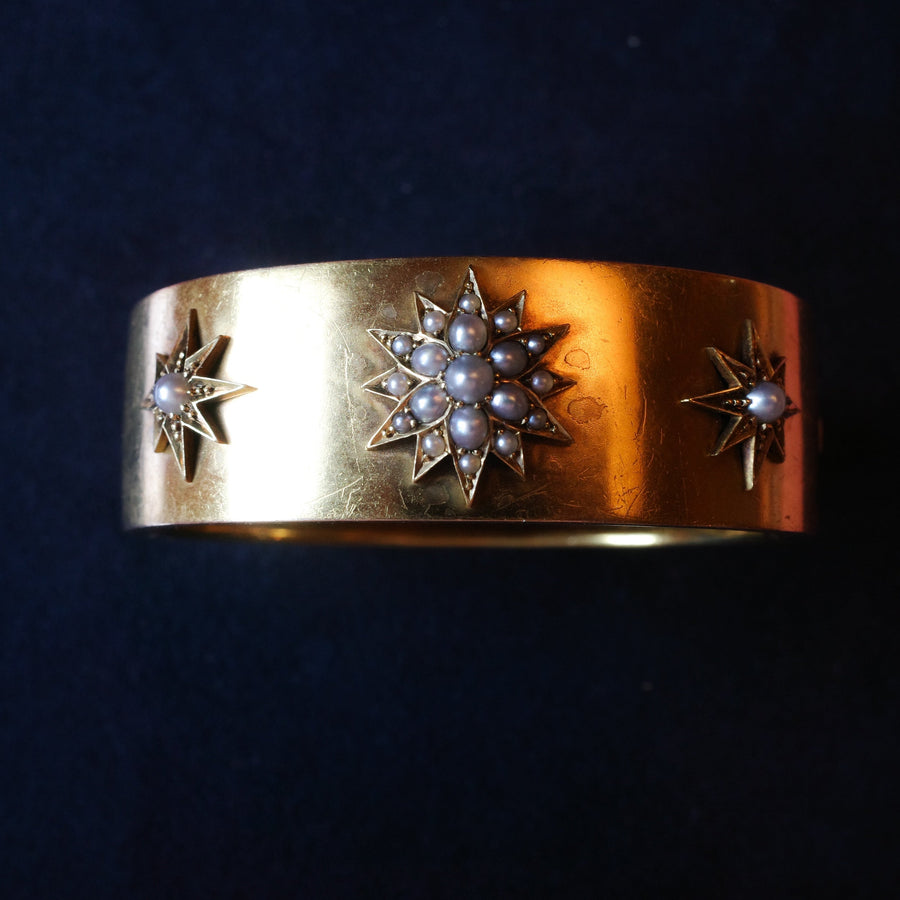 Yellow Gold Bangle with Natural Pearl Appliqué
