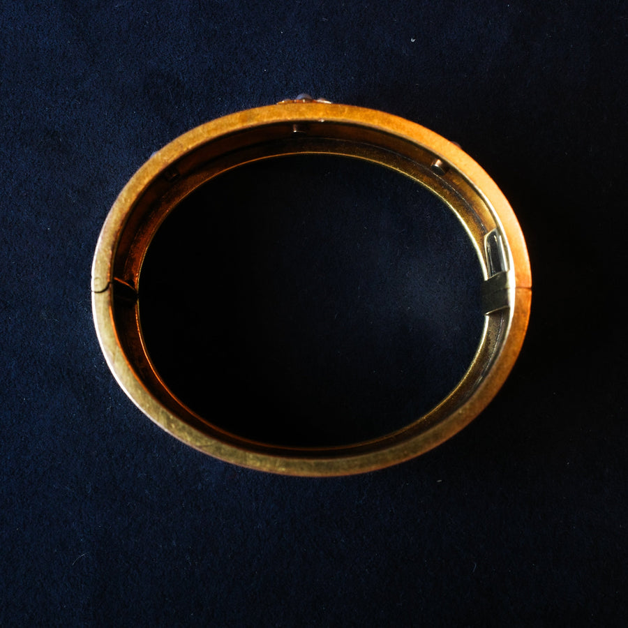 Yellow Gold Bangle with Natural Pearl Appliqué