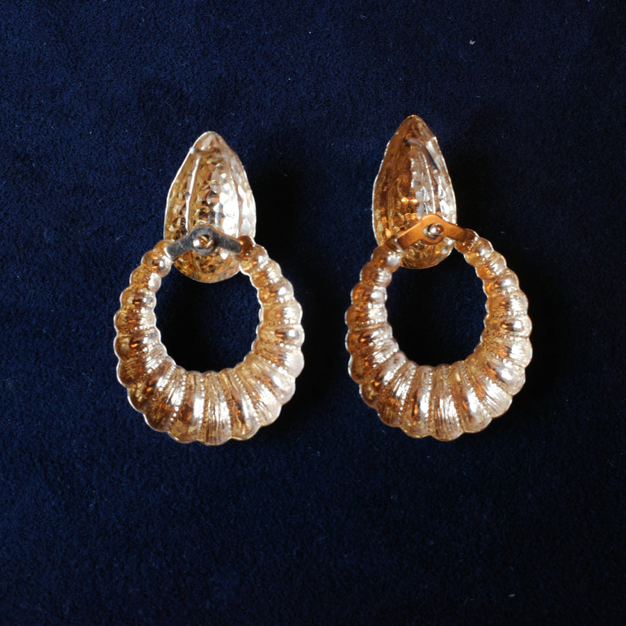 14k Yellow Gold Scalloped Door Knocker Earrings
