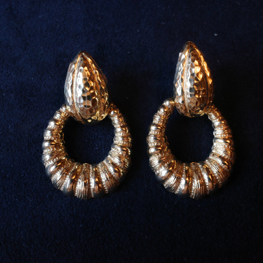 14k Yellow Gold Scalloped Door Knocker Earrings