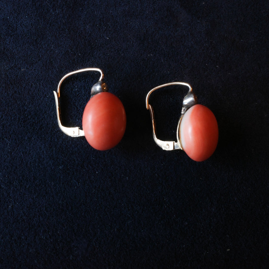14k Coral Button Earrings with Diamond