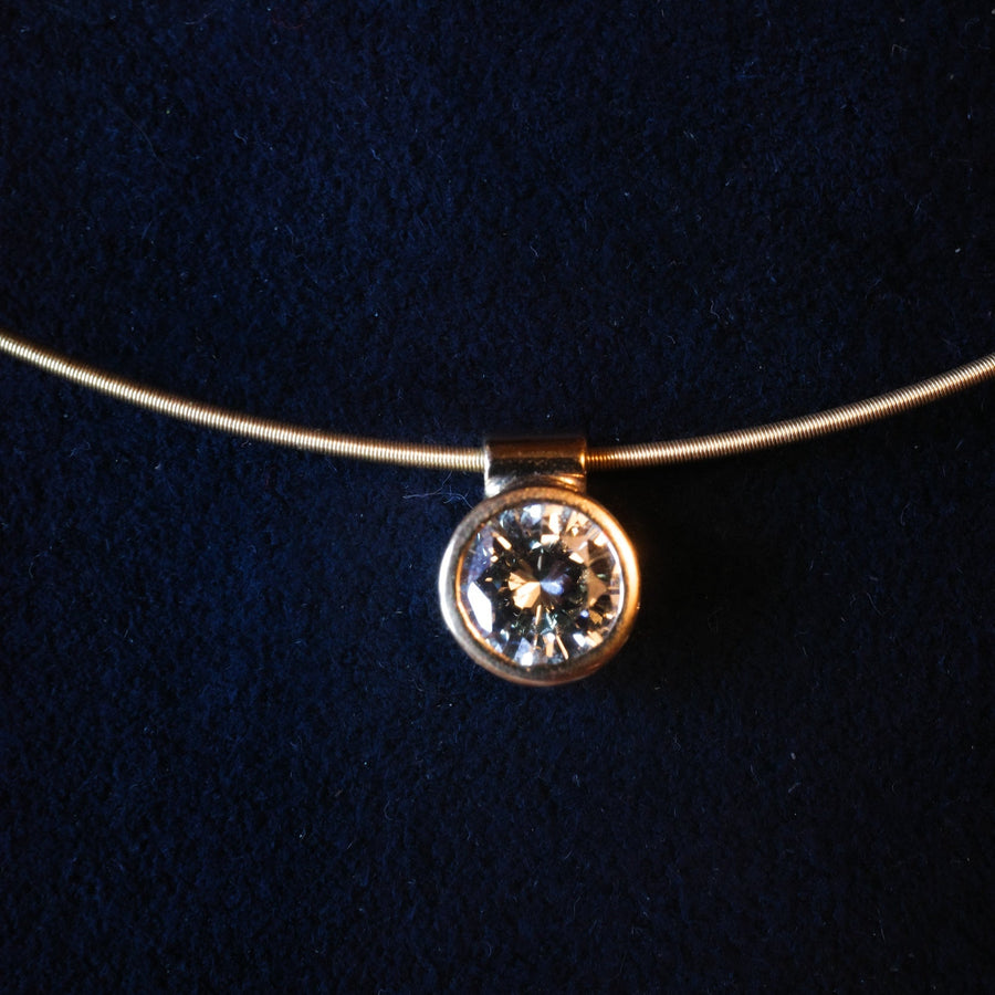 1980's/90's 14k Yellow Gold Diamond Italian Flex Wire Necklace