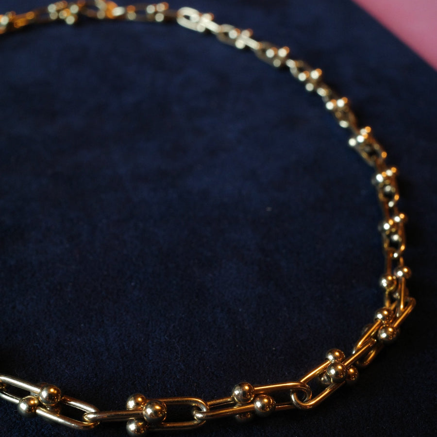 14k Yellow Gold Tiffany Style Barbel Staple Link Chain