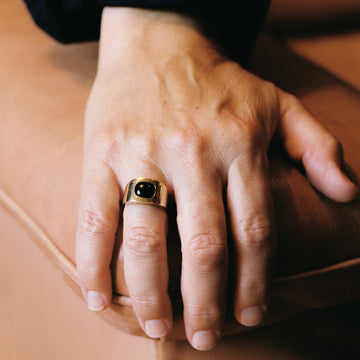 14k Yellow Gold Square Signet Ring with Onyx Stone