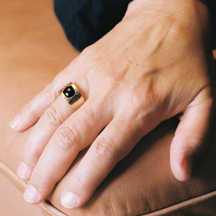14k Yellow Gold Square Signet Ring with Onyx Stone