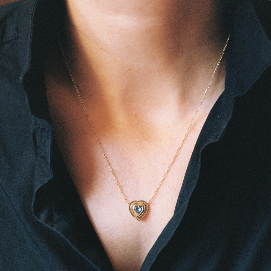 14k Yellow Gold Heart Necklace with Topaz Stone