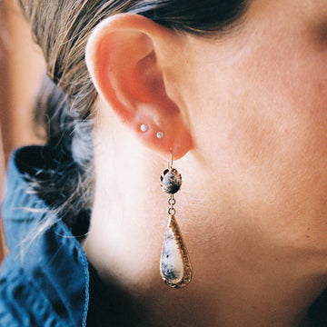 14k Victorian Tear Drop Dangles with Moss Agate Stones