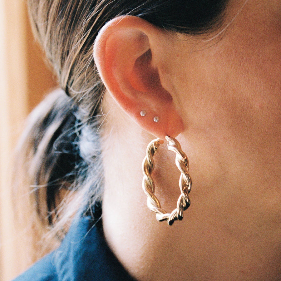 14k Yellow Gold Lightweight Gold Twist Hoops