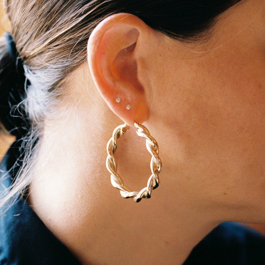 14k Yellow Gold Lightweight Gold Twist Hoops