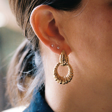 14k Yellow Gold Scalloped Door Knocker Earrings