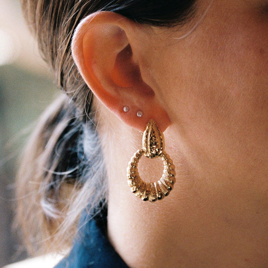 14k Yellow Gold Scalloped Door Knocker Earrings