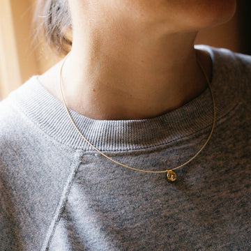 1980's/90's 14k Yellow Gold Diamond Italian Flex Wire Necklace
