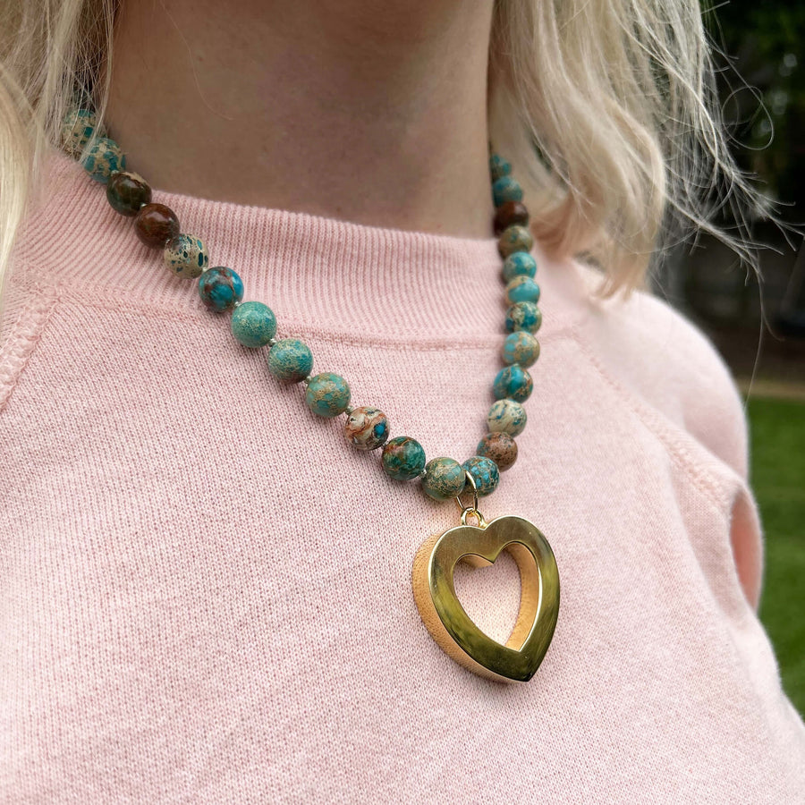 Large Open Heart Beaded Necklace