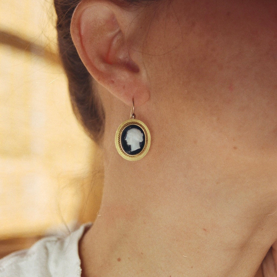 10k Gold Stone Cameo Earrings