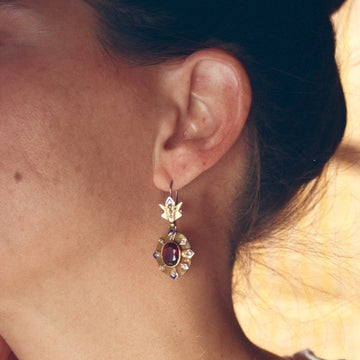 14k Gold Embellished Garnet Earrings