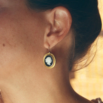 10k Gold Stone Cameo Earrings