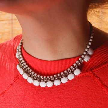 Rhinestone and White Bead Embellished Necklace