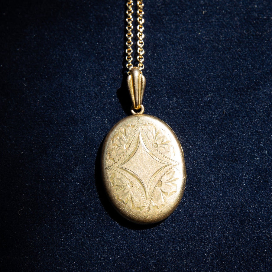 XXL Oval Gold Fill Locket with Etched Diamond Motif