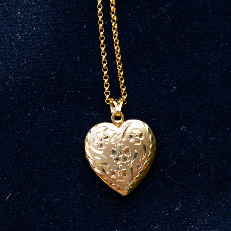 Gold Fill Locket with Etched Flower Motif