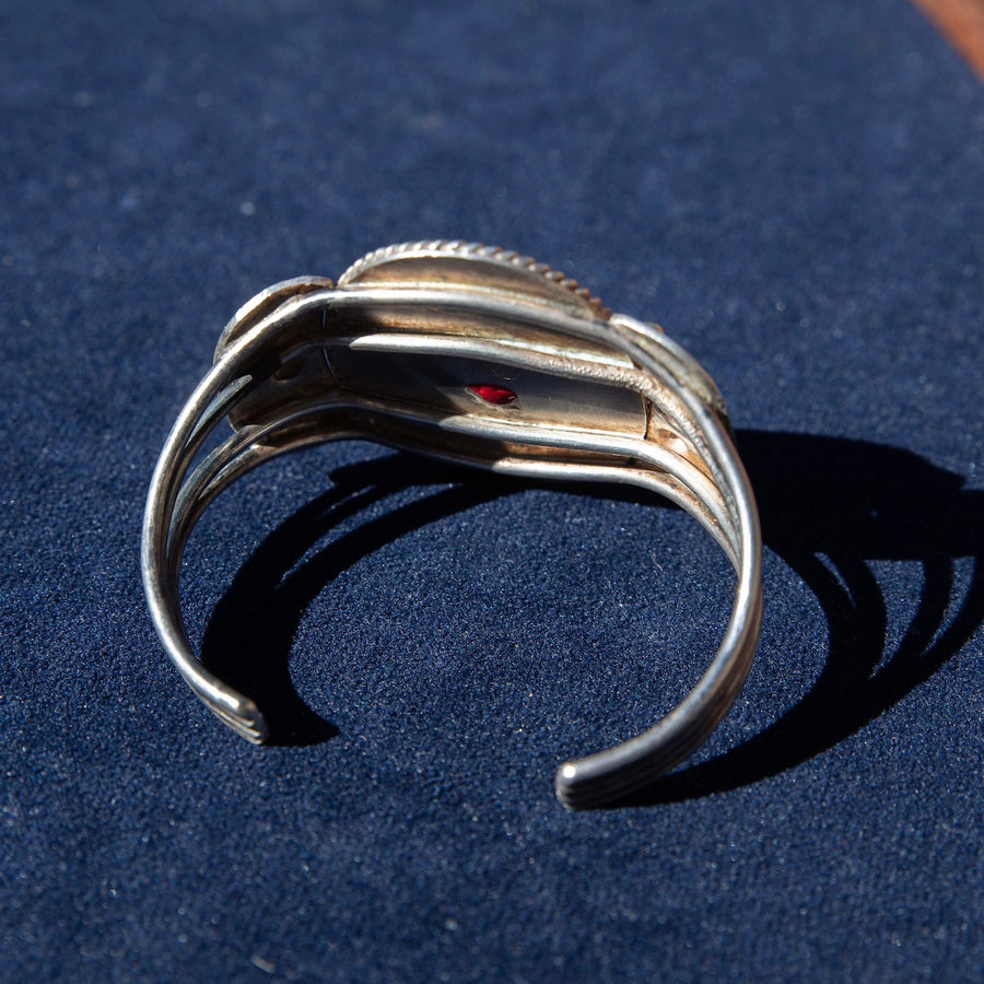 Etched Silver Cuff with Large Petrified Wood Cabochon
