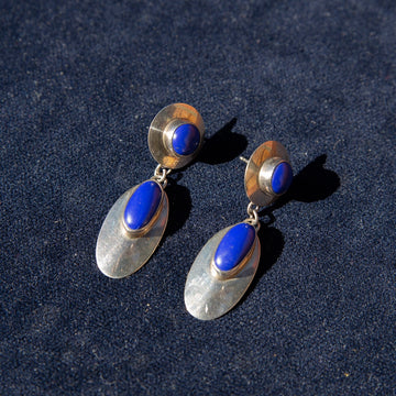 Lapis Disc Dangles in Silver