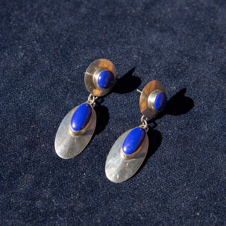 Lapis Disc Dangles in Silver