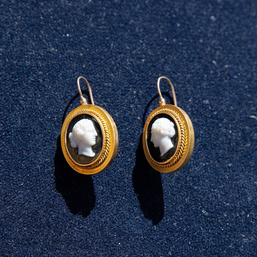 10k Gold Stone Cameo Earrings